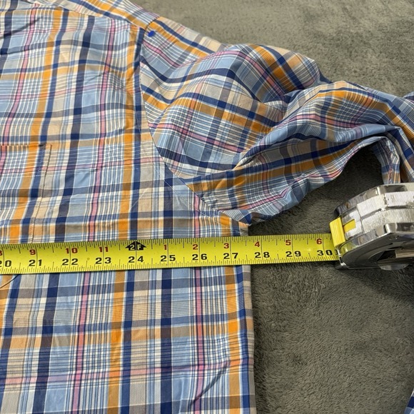 Peter Millar Button Up Shirt‎ 2XL Adult Blue Orange Plaid Long Sleeve Mens - Picture 8 of 9